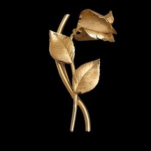 Vintage VALENZA Single Stemmed Rose Brooch 1/20 12K Gold Filled - Signed